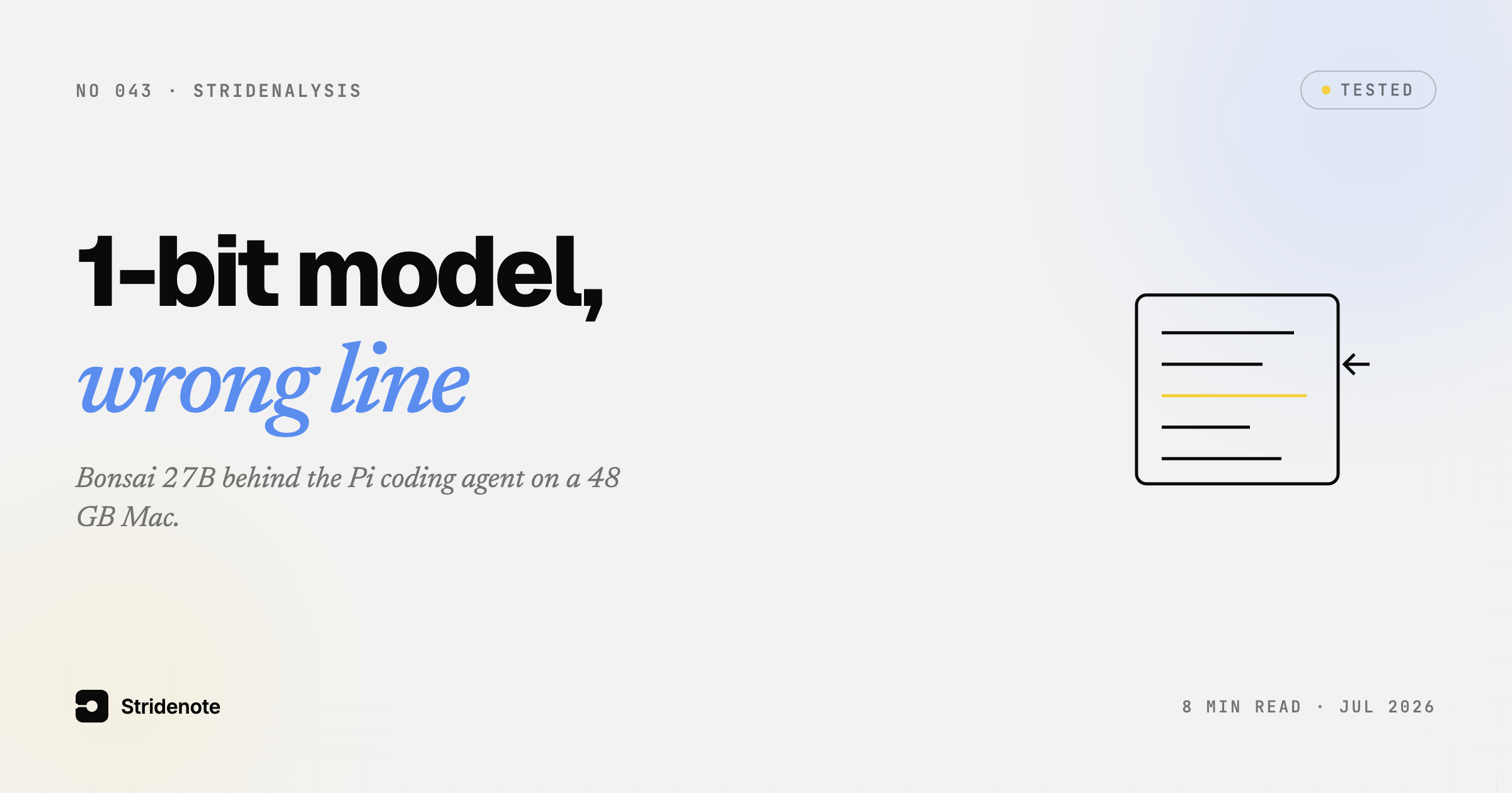 Bonsai 27B in a coding agent: a 1-bit model that calls tools cleanly and misses the line number