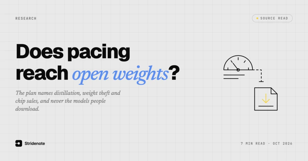 Does the plan to pace the frontier reach open-weights models? The text never says